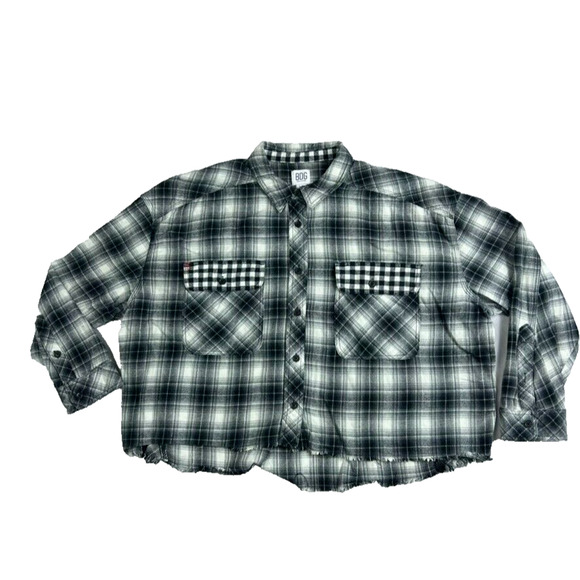 BDG Tops - BDG Shirt Womens Large Black & White Plaid Cropped Long Sleeve Flannel
